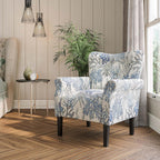 BELLEZE Modern Accent Chair for Living Room, High Back Linen Armchair with Wooden Legs, Upholstered Wingback Side Chair Padded Armrest Single Sofa for Living Room, Bedroom - Allston (Blue Coral)