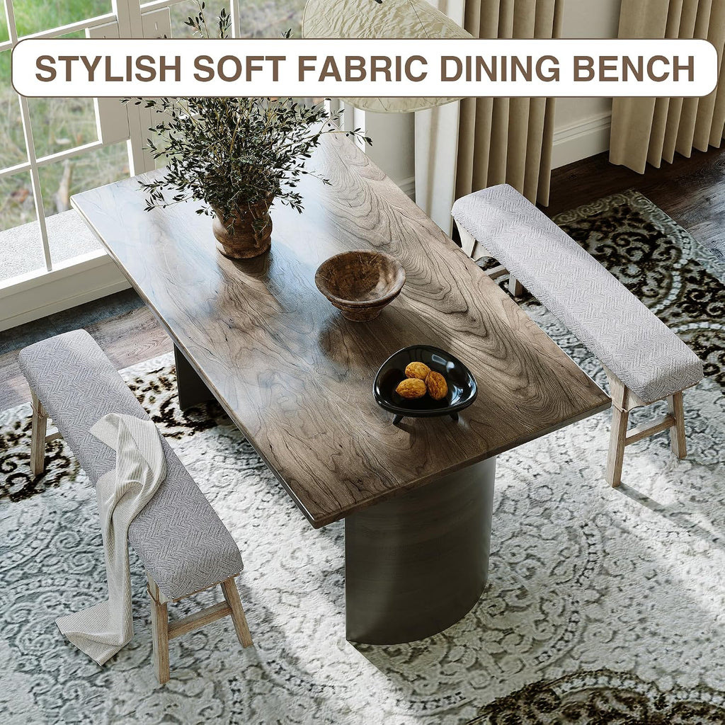 DIBRATY 44'' Upholstered Entryway Bench, Vintage Linen Texture End of Bed Bench with Solid Wood Legs, 300 LBS Weight Hallway Shoe Storage Benchs for Kitchen, Living Room, Gray