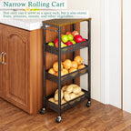 XYZLVSI Slim Rolling Storage Cart, 4 Tier Small Bathroom Cart Organizer | 9.1" W narrow storage cabinet with wooden top and metal handle, ideal for kitchen/dorm, between washer and dryer storage