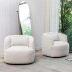 KINWELL 34" W Boucle Swivel Barrel Chairs with Pillow Set of 2, Beige