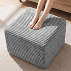 23in Square Pouf Ottoman, Large Corduroy Ottoman Foot Rest with Solid High-Density Foam, Removable Washable Cover, Soft Floor Foot Stool for Living Room, Bedroom, Grey
