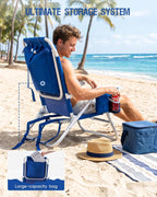 Old Bahama Bay 2 Pack 7-Position Lay-Flat Beach Chair, Lightweight Aluminum Frame Reclining Backpack Chair with Padded Headrest, Cup Holder & Storage Bag, Heavy Duty Support for Tanning & Camping Blue