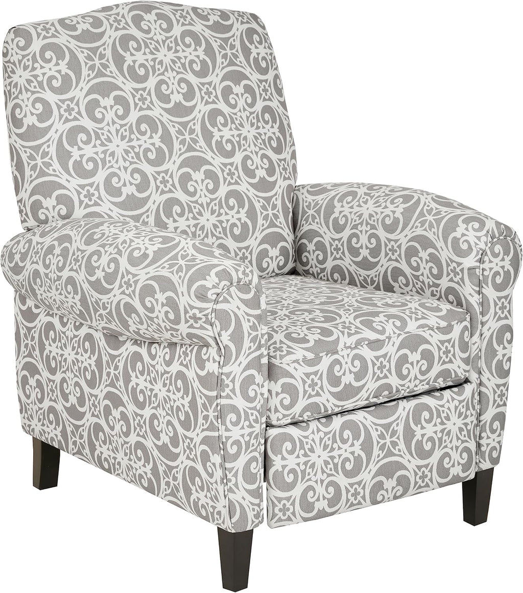 Madison Park Kirby Recliner Chair - Solid Wood, Plywood, Rolled Back Button Tufted Accent Armchair Modern Classic Style Family Room Sofa Furniture, Grey