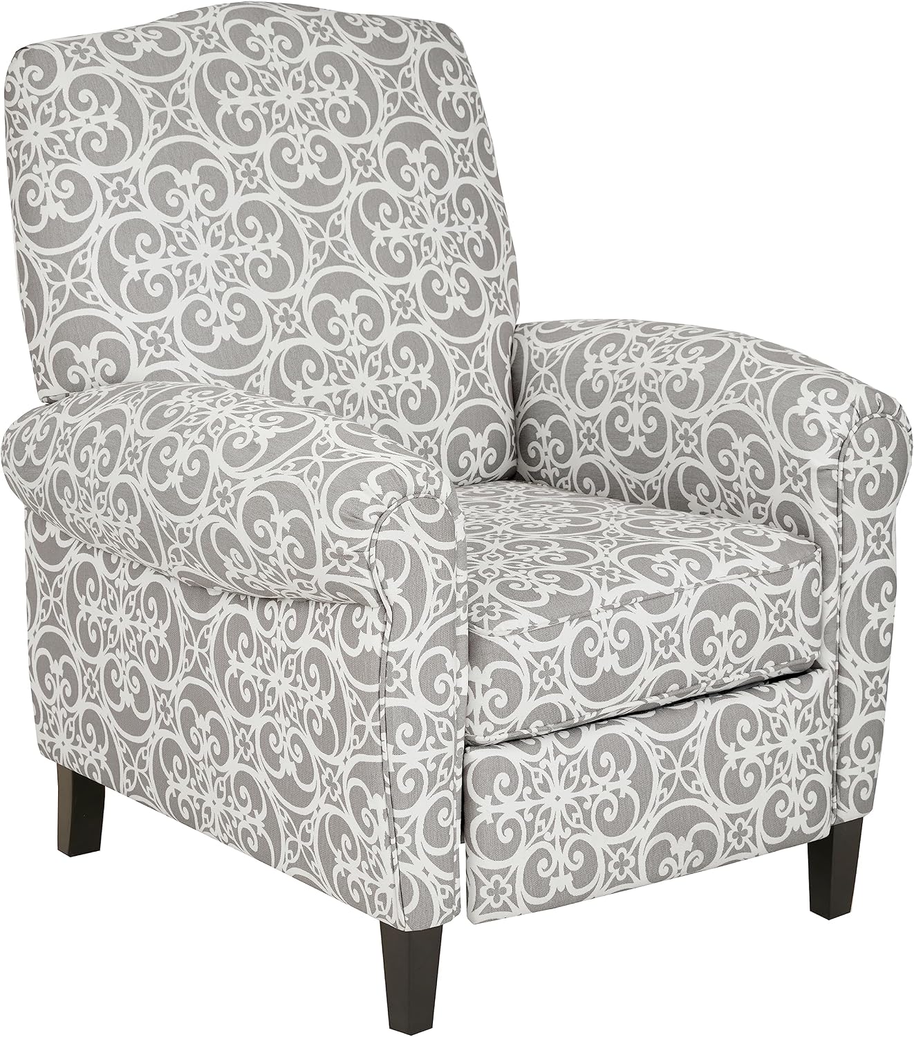 Madison Park Kirby Recliner Chair - Solid Wood, Plywood, Rolled Back Button Tufted Accent Armchair Modern Classic Style Family Room Sofa Furniture, Grey