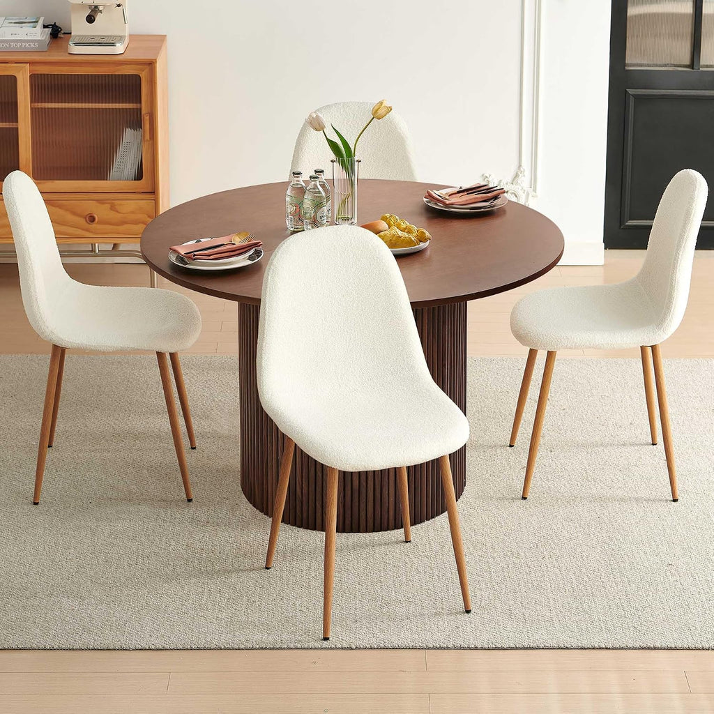 Dining Table Set for 4, Mid Century Modern 47 Inch Wooden Round Dining Table Set, Space Saving (Table + 4 White Chairs)