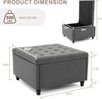 30" Large Square Ottoman with Storage, Fabric Ottoman Coffee Table, Grey | Tufted Upholstered Ottoman for Living Room, Oversized Square Storage Ottoman for Bedroom and Entryway, Solid Wood Frame