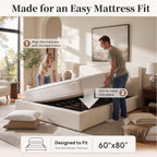 Queen Upholstered Platform Cloud Bed Frame with Headboard, Beige