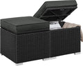 Yaheetech Wicker Ottomans, Set of 2 PE Rattan Side Tables, Black/Gray | Outdoor/Indoor Footstools with Hidden Storage & Removable Cushion, Additional Seating for Patio/Garden/Balcony/Yard