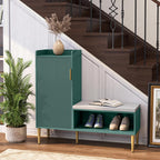 Storage Bench with Fluted Door&Shelf, Modern Entryway Bench with Padded Seat, L-Shaped Shoe Organizer Cabinet for Hallway, Living Room, Office, Green