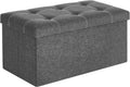 SONGMICS Mazie Collection - 30 Inches Ottoman Storage Bench, 21 Gal. Folding Chest with Breathable Linen-Look Fabric, Load up to 660 lb, for Entryway, Living Room, Bedroom, Dark Gray ULSF001G01