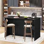 DynJest Kitchen Island with Storage, 47.2" Large Faux Marble Countertop Kitchen Island with 2 Drawers and Adjustable Shelves, Coffee Bar Station, Beveled Edge Door Cabinet, Black Tabletop + Black