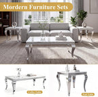 3-Piece Faux Marble Coffee Table Set with Silver Stainless Steel Legs | Modern Rectangular Center Table and 2 Square End Tables for Living Room, Office