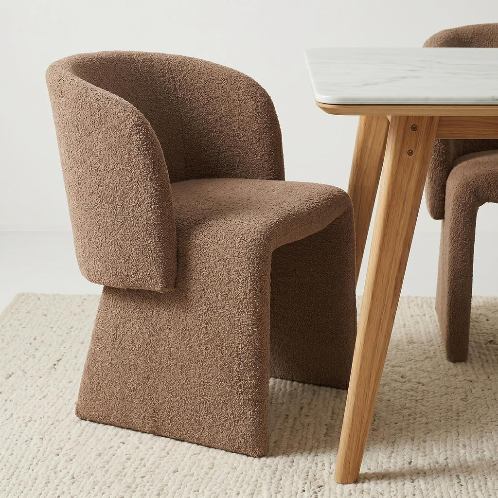 NORDICANA Barrel Dining Room Chairs with Arms, Faux Fur Accent Chairs Set of 2, for Kitchen, Living Room, Upholstered Armchairs, Brown