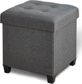 Ottoman with Storage, Square Storage Ottoman for Dorm, Linen Ottomans with Legs for Living Room, Bedroom, 17.7" D x 17.7" W x 19.9" H, Grey