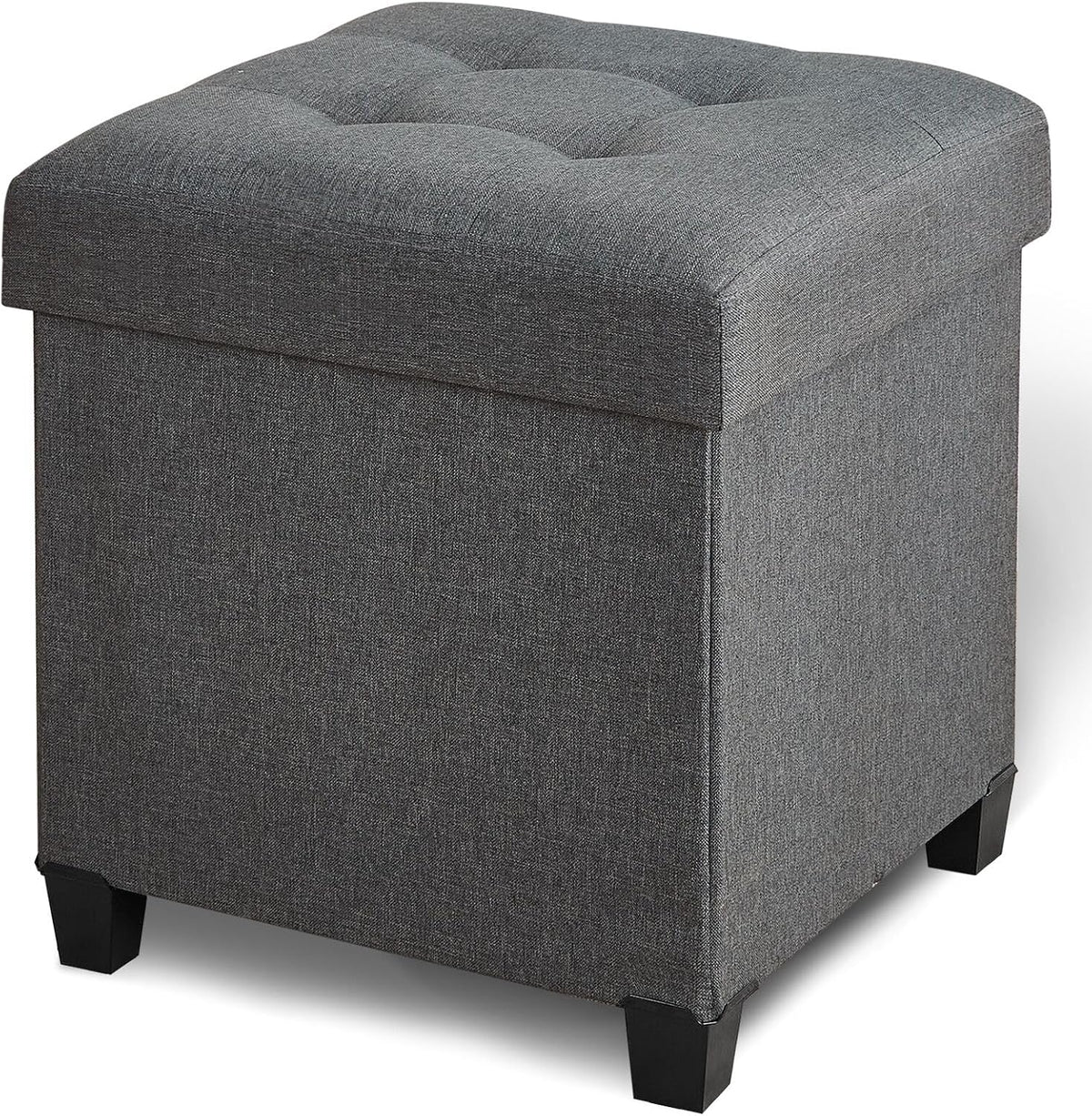 Ottoman with Storage, Square Storage Ottoman for Dorm, Linen Ottomans with Legs for Living Room, Bedroom, 17.7" D x 17.7" W x 19.9" H, Grey