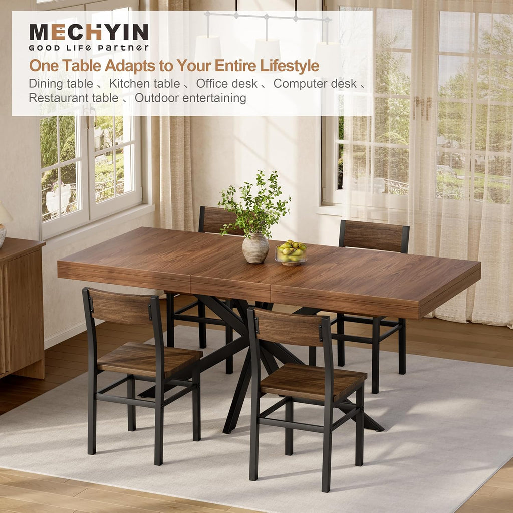 MECHYIN Extendable Dining Room Table for 4 6 8, 55"-70.9" Large Rectangle Kitchen Table,Wood Expandable Dining Table with Hidden Leaf & Storage, Space Saving, for Kitchen Dining Living Room, Walnut