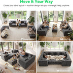 MONVANE Oversized Sectional Couch 08-Seat, Chenille, Gray | Sectional Couch for Living Room, Modular Cloud Sofa with Ottoman & 8 Throw Pillows, No Assembly Required