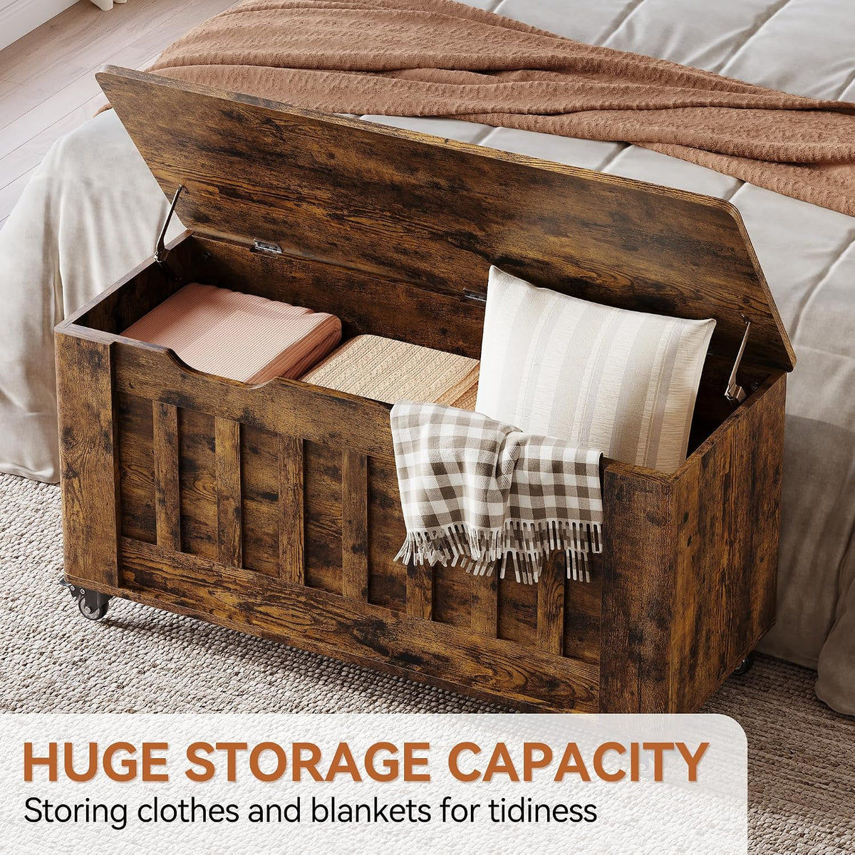 IDEALHOUSE Storage Chest, 39.4" Storage Bench Wooden Storage Trunk, Retro | Supports 350 lbs ＆ Safety Hinges, Lift-Top Entryway Bench, Shoe Bench for Entryway, Bedroom, Living Room, Modern Style