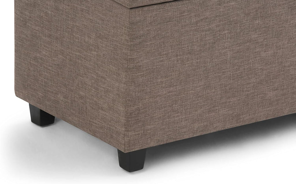 SIMPLIHOME Darcy 33 inch Wide Contemporary Rectangle Storage Ottoman Bench in Fawn Brown Linen Look Fabric, Assembled, For the Living Room, Entryway and Family Room