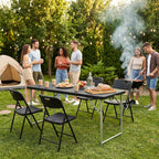 VECELO Folding Table 4 Ft, 3 Adjustable Height, Portable w/Handle, Black | Fold-in-Half, Heavy Duty, Space Saving, Plastic Utility Table, for Camping, Party, Dining, Indoor & Outdoor Use