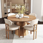 RGZ Mid Century Wooden Dining Chairs Set of 4, Modern Fabric Upholstered Beige Kitchen Chair with Curved Backrest, Farmhouse Dinner Chairs and Wood Frame Legs for Kitchen, Living Room, Home