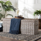 Bali & pari Clarette Whitewashed Rattan Storage Bench