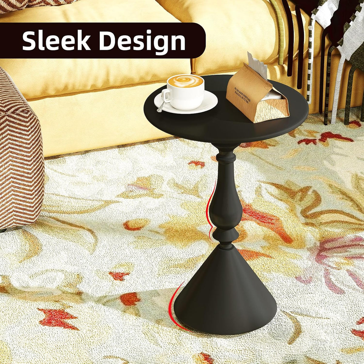 Benkyo Living Room Side Tables Set of 2 Black Round Small End Tables livingroom Sofa End Tables Set of 2 Metal Nightstands Morden Side Table for Bedroom，Black