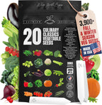 20 Vegetable Seeds For Planting Indoor Outdoor Variety Pack Home Garden Starter Kit Plant Marker 3900+ Non-GMO Heirloom Broccoli Cabbage Zucchini Cauliflower Pumpkin Celery Pea Cucumber Tomato Arugula