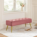 Topeakmart Dining Bench, Button-Tufted Upholstered Bench with Gold Metal Base for Kitchen, Living Room, Entryway - Pink
