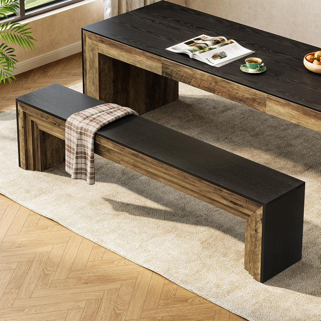 Tribesigns 70.9-Inch Extra Long Dining Bench, Farmhouse Wooden Kitchen Bench Seating for Table, Dining Room, Entryway, Living Room, Bedroom, Black & Brown