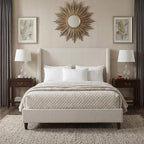 Upholstered Bed Frame with 54" Tall Wingback Headboard, Elegant Boucle Fabric, Solid Wood Legs, Sturdy Metal Structure, No Box Spring Needed, Easy Assembly (Cream White, King)