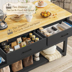 Kitchen Island with Storage for Kitchen Dining Room (Black) | Charging outlet, 2 Drawers and 6 Hook