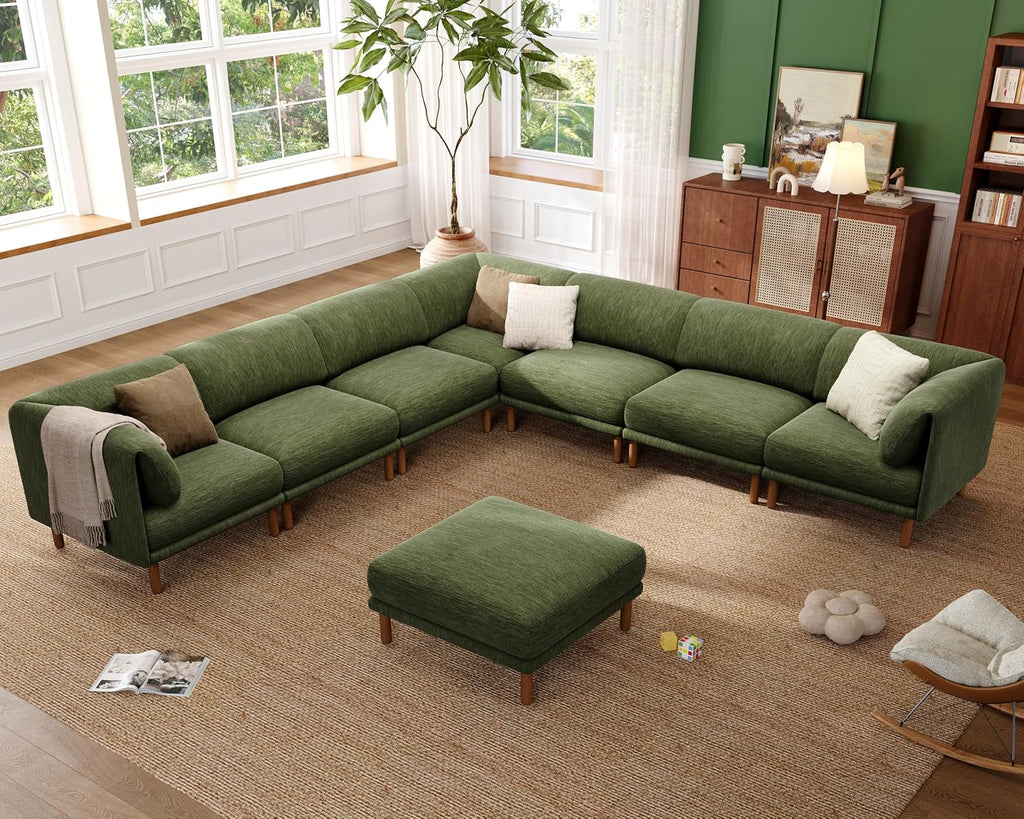 Cloud Sectional Couches for Living Room,Modular Sectional Sofa,Green | Extra Deep 9 Seater,Oversized Couches With 2 Ottoman,Solid Wood Leg,Large Sofa for Big Space,Office,Apartmen