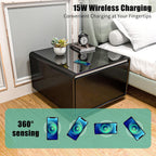 LUMISOL Smart Side Table with Built-in Fridge, Wireless Charging, Temperature Control, Power Socket, USB Ports, Outlet Protection, Induction Light, Black
