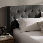 Hearth & Harbor Queen Bed Frame with Headboard Wingback – Linen Platform Bed Frame Queen Size, Button-Tufted Upholstered Bed Frame Queen, Modern Bedframe, Box Spring Required, Grey