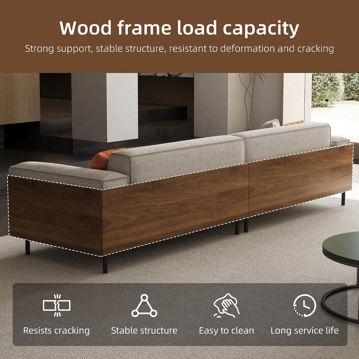 Modern 4-Seater Upholstered Fabric Sofa for Living Room, 111.8"