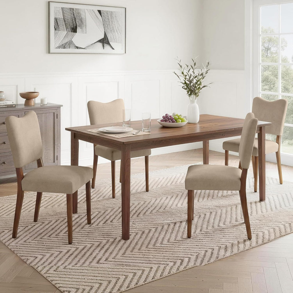 KISLOT Upholstered Dining Chairs Set of 4, Modern Velvet Kitchen Chairs with Solid Wood Legs, High Back Wooden Dining Room Chairs with Dark Walnut Color Legs for Farmhouse Kitchen Dining Room, Brown
