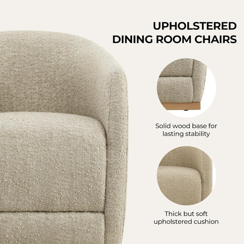 CHITA Upholstered Dining Chairs with Casters Set of 2, Modern Barrel Chair with Backrest & Dual Armrest, Rolling Chairs for Dining Room, Bedroom, Kitchen, Reading Room, Living Room (Oatmeal)