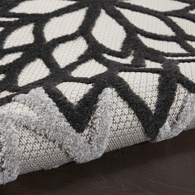 Nourison Aloha Indoor/Outdoor Black White 5'3" x 7'5" Area Rug, Tropical, Botanical, Easy Cleaning, Non Shedding, Bed Room, Living Room, Dining Room, Deck, Backyard, Patio (5x7)
