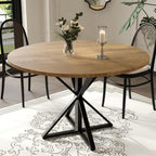GarveeHome 47 Inch Round Dining Table for 4, Circle Kitchen Table with Pedestal Base, Farmhouse Wooden Dining Table for Small Spaces, Kitchen & Dining Room, Living Room（Brown/Only Table）