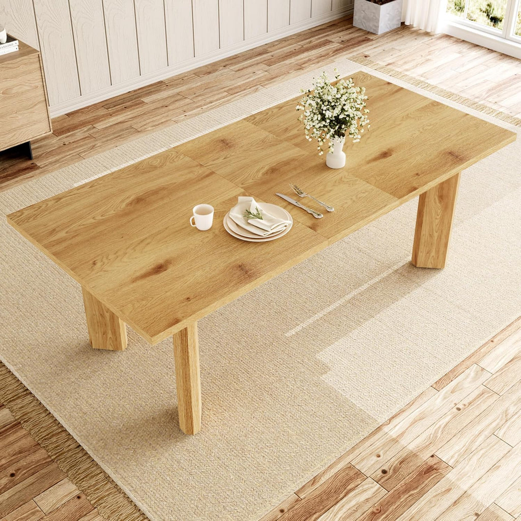HIPIHOM Extendable Dining Table for 6-8, Space-Saving (Oak) | MDF Farmhouse Kitchen Table, Extends 63-78.7'', Seats 6-8, Space-saving for Kitchen, Dining & Living Room