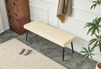 Modern Upholstered Dining Bench for 2-3, Leather Bench with High-Resilience Sponge Cushion, Reinforced Center Beam, Electroplated Arched Metal Legs, Entryway Bedroom Dining Room Bench, Beige