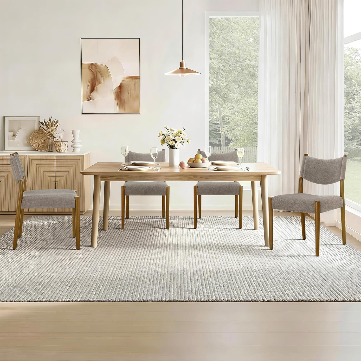 KISLOT Dining Chairs Set of 4, Ergonomic Upholstered Wood Chairs, Brown | Mid Century Modern Dining Room Chairs, Ergonomic Farmhouse Kitchen Chairs with Solid Rubber Wood Frame, Antique Walnut Leg