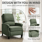 VKNOW Recliner Chair, Fabric Recliner with Soft Armrest, Home Theater Seating with Adjustable Push Back and Lumbar Support, Single Sofa for Adults, Lounge Chair for Living Room, Bedroom（Green）