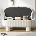 Merax Modern Storage Ottoman, Corduroy Upholstered Bench with Cylinder Legs, Wooden Bedroom Storage Seat, Beige Entryway Shoe Bench for Living Room, Bedroom