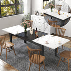 KEIKI 70.87”-106.3”L Extendable Dining Room Table for 6-10 People, Wood Modern Rustic Rectangle Expandable Kitchen Living Meeting Room Gatherings Furniture, 3 Tabletop Length Options, Marble White