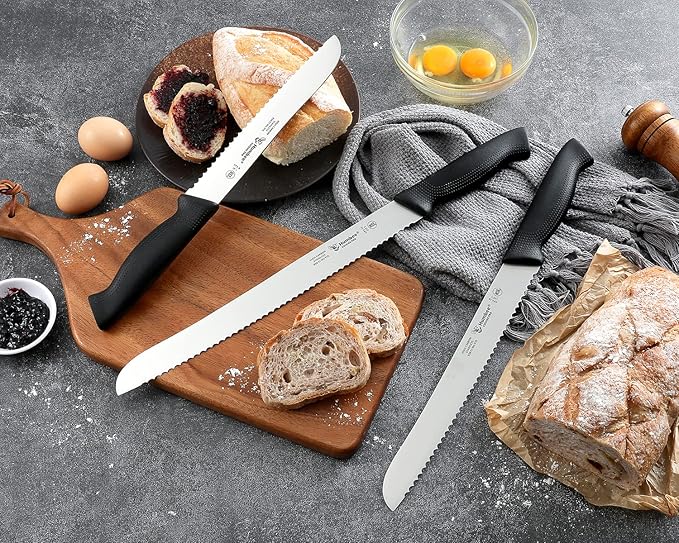 10 Inch Cuisine Pro Serrated Bread Knife, Premium Stainless Steel Wave Edge Razor Sharp Blade Knife for Bread, Dishwasher Safe, NSF Certified, Black