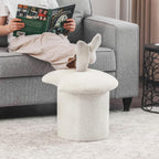 Homebeez Teddy Velvet Modern Round Ottoman, Small Footstool with Padded Seat, Upholstered Vanity Foot Rest Stool Chair for Entryway, Living Room, Bedroom, White