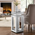 Mirrored End Table Modern 2 Layer 11.8inch Glass Sofa Side Table with Crystal Inlay Square Glass Top, for Living Room, Bedroom and Small Spaces, Silver (1, Square)