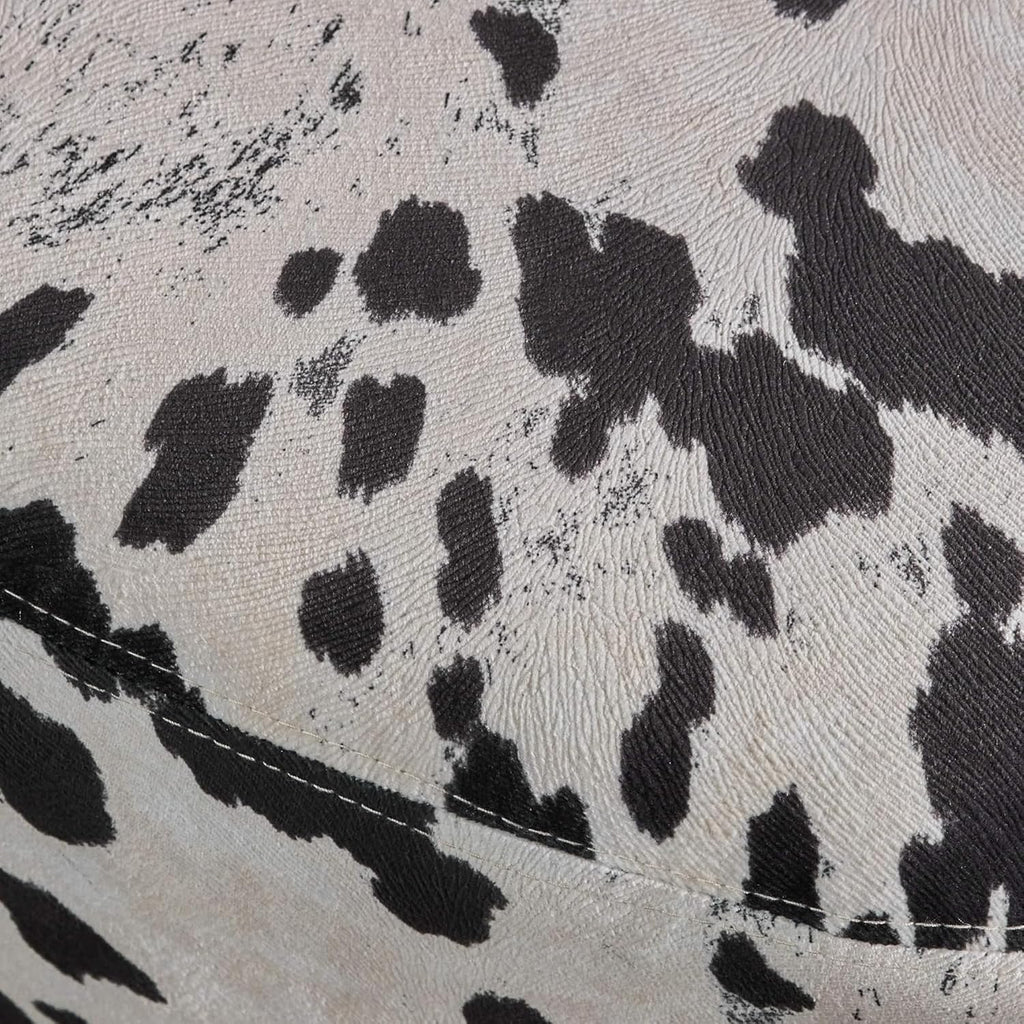 Modern Ottoman, Cow-Shaped Velvet Accent Footstool with Birch Legs for Living Room, Bedroom, Porch, Garden, Balcony Decor, Artsy Animal Print Foot Stool, Cute Foot Rest for Couch Sofa(Black + White